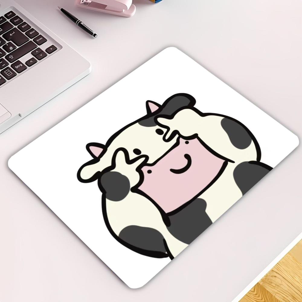 Cow Mat Rubber - かわいい猫牛ジェスチャーパターンの小さなマウスパッド、滑り止めゴムベースのデスクマット、ラップトップ、オフィス、家の装飾用