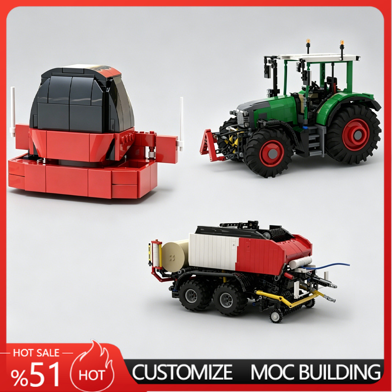 Farming Agriculture Model - 新しいグリーンファームトラクターと赤いベーラートレーラーMOCモデル農業車両DIY組み立て教育玩具誕生日フェスティバルギフト
