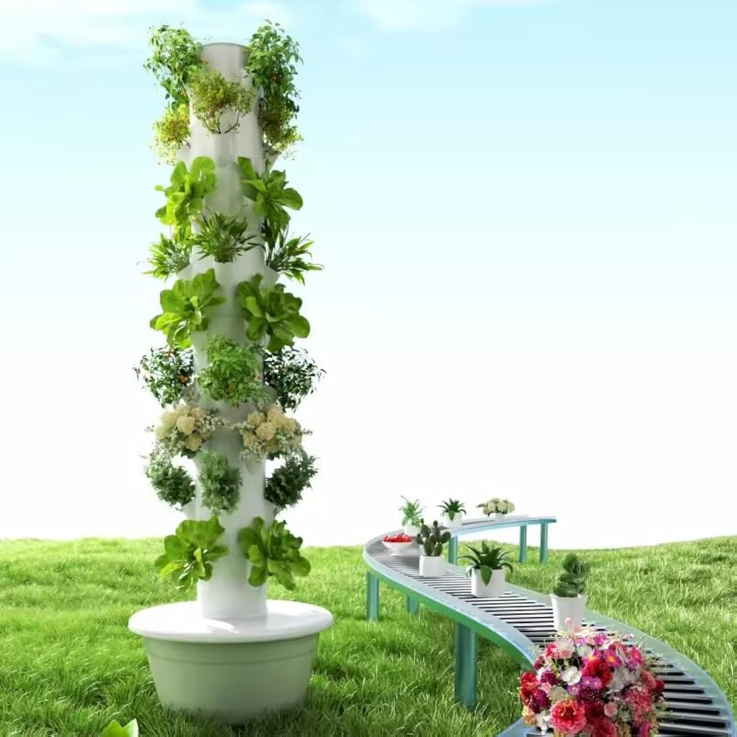 Vegetable Transplanter - 垂直水耕栽培タワー エアロポニックタワー 果物と野菜用 9層36ポットプランター 水槽とポンプ付き