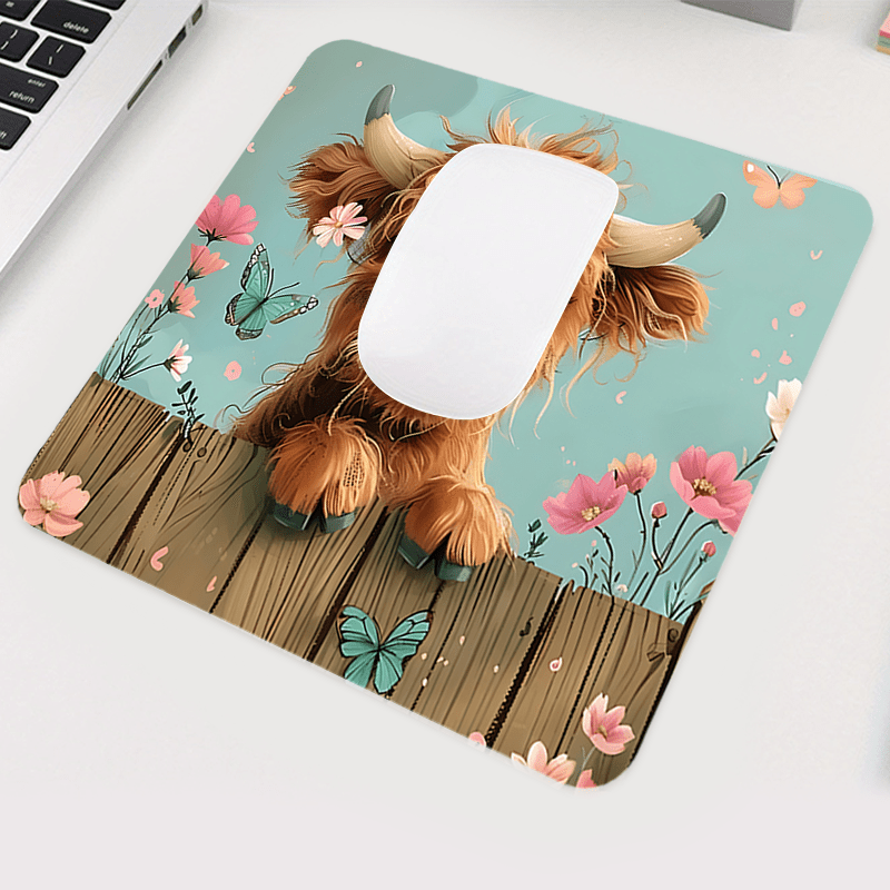 ブランドキュートハイランドカウマウスパッド花柄蝶デザインノン - Cow Mat Rubber のレビューと価格
