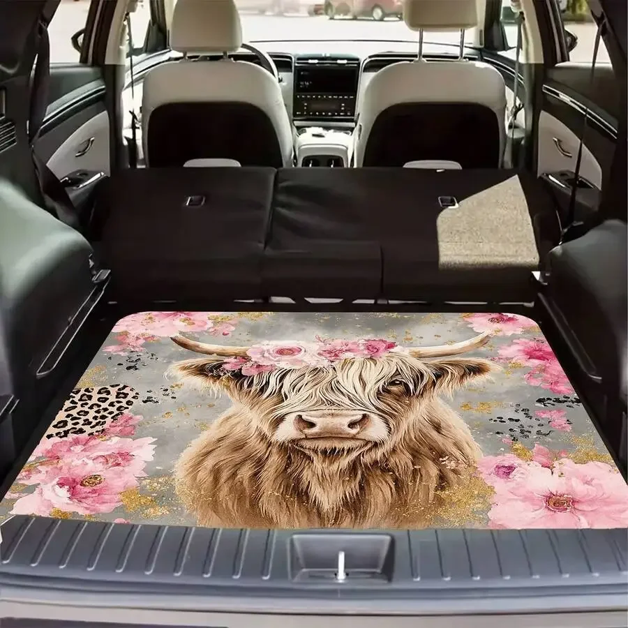 1ピース、スコットランドの高地牛と花柄スタイルの車のトランク - Cow Mat Rubber のレビューと価格