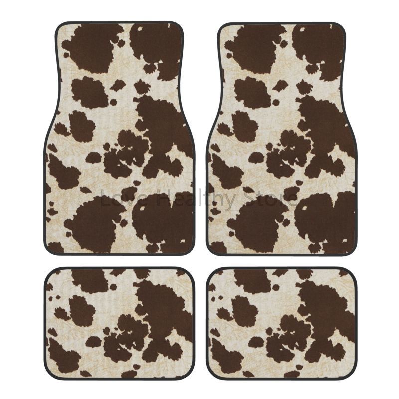 牛車フロアマット 4 個セット ブラウン牛アニマルプリント車 - Cow Mat Rubber のレビューと価格